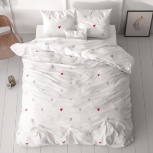 Dekbedovertrek - Hearts Everywhere - Eenpersoons (140x200 Cm) - Wit Microvezel - - Sleeptime Classy - Dekbed-Discounter.nl