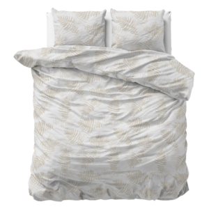 Sale: -60% | Dekbedovertrek - Leaves Light - Eenpersoons (140x200 Cm) - Wit Microvezel - - Sleeptime Classy - Dekbed-Discounter.nl