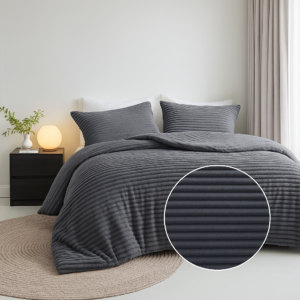 Dekbedovertrek Teddy Rib - Antraciet - Tweepersoons (200x200 Cm) - Antraciet Microvezel Teddy - Strepen - Fresh And Co - Dekbed-Discounter.nl
