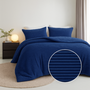 Dekbedovertrek Teddy Rib - Navy - Lits-Jumeaux (240x220 Cm) - Navy Microvezel Teddy - Strepen - Fresh And Co - Dekbed-Discounter.nl